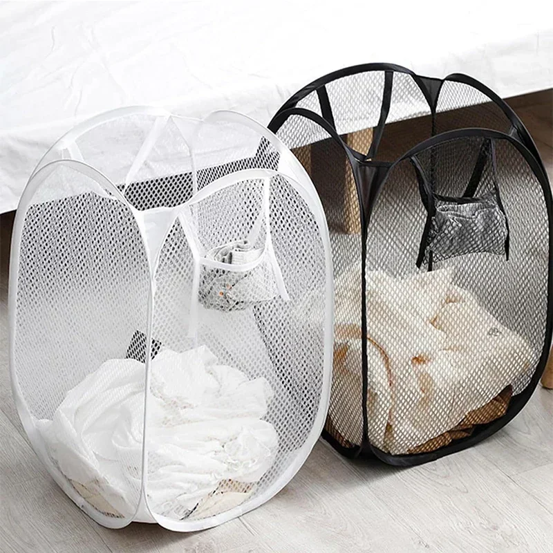 Foldable Dirty Laundry Sorting Basket Washing Frame Bathroom Cloth Mesh Storage Bag Frame Bucket Laundry Organizer Storage Pouch