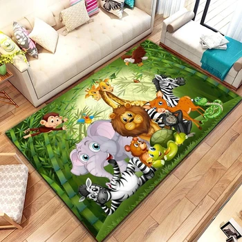 Wild Cartoon Animal Area Rug,African Safari Animal Carpet for Kids Kawaii Room Decor Entrance Doormat Jungle Wildlife Floor Mat