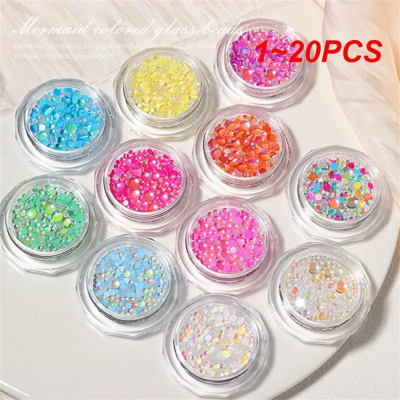 

1~20PCS Jelly Color Mixed Size Mermaid Round Glass Crystal Beads Rhinestones Used For 3D Flat Back Nail Art Decoration
