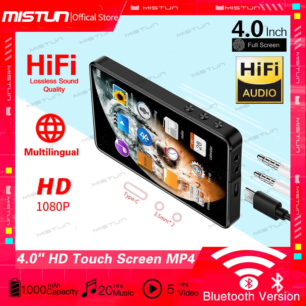 MP3 MP4 плеер Bluetooth Встроенный динамик 16 Гб 4 0 дюймов полный сенсорный экран HiFi без