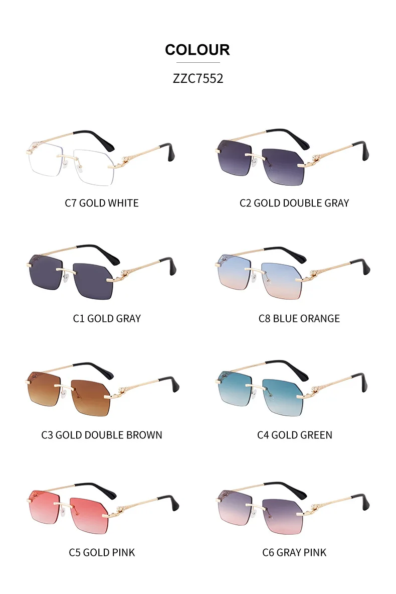 Retro Sonnenbrille Für Herren Quadratisch Randlos Leopard_voghion.com