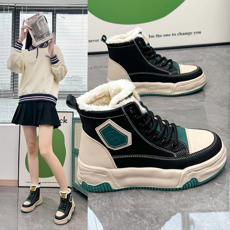 

Fashion Sneakers for Women Winter Lace Up Mid Heels Warm Plush Boots Women Shoes Platform Vulcanize Shoes Plus Size Zapatillas