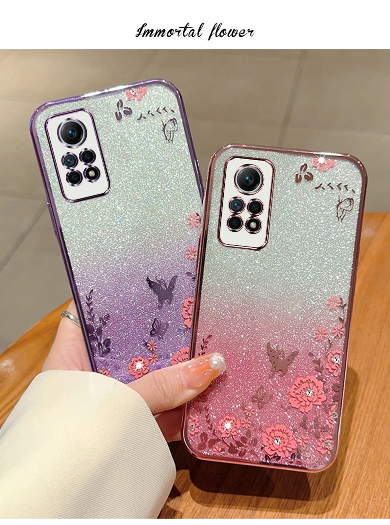 Glitter Butterfly Flower Phone Case For Xiaomi Redmi Gradient_voghion.com