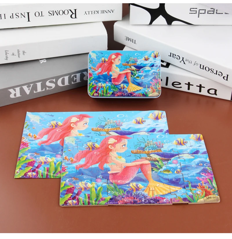 Wooden Puzzle Toys Puzzles for Kids Cartoon Animals Mermaid Princess Education Montessori Gift