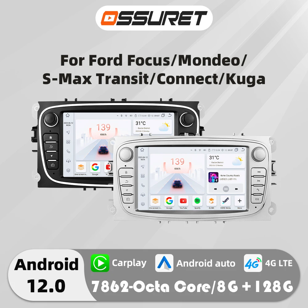 7"Android Auto Car radio Stereo Carplay For Ford Focus Fusion Mondeo S/C-MAX Mondeo Galaxy Transit Connect Kuga multimedia 4G BT