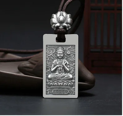 

Zodiac natal Buddha retro necklace pendant eight patron saints men and women couple models sterling silver medal