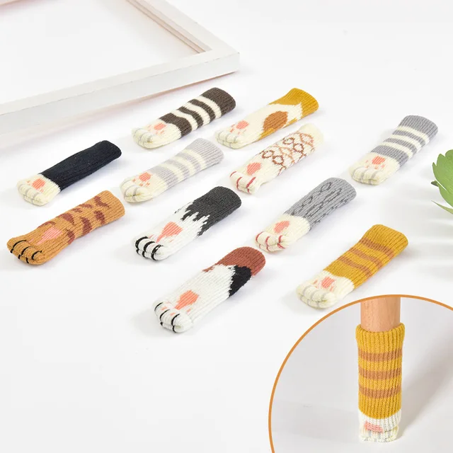 4 db Nem Csúszás Nélkül Viseljen Aranyos Macskás Mancs Asztal Szék Láb Kötött Borító Védő Zokni Hüvely Védelmező Jó Méretezhetőség