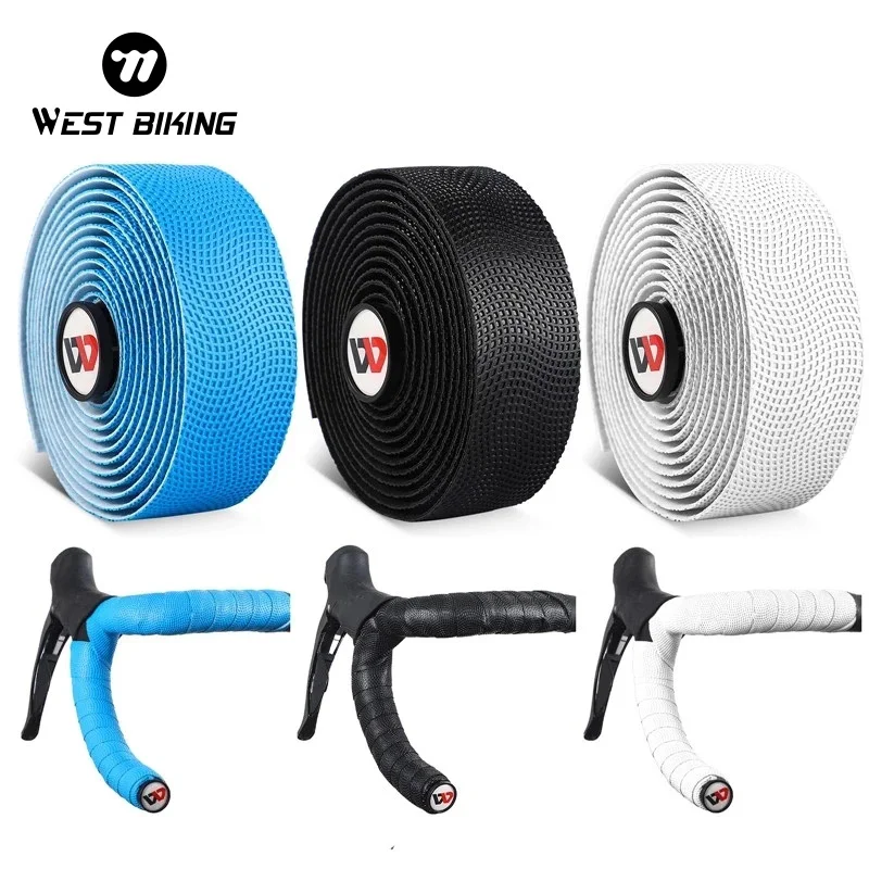 WEST BIKING Bike Handlebar Tape Anti-slip Silica Gel EVA Shock Absorption Road Bicycle Handle Bar Tape Wrap End Plug Accessories