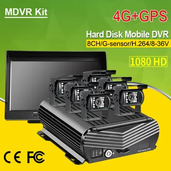 10.1Inch Car Monitor+6Pcs 2.0MP Side Rear Camera+ 8CH 4G GPS Hard Disk Car Dvr Recorder MDVR Video Registrator