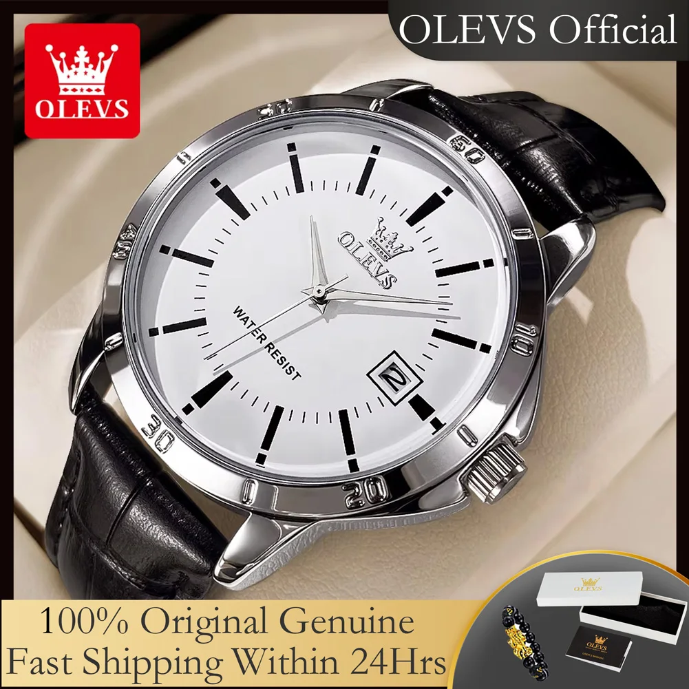OLEVS Watch Men Fashion Leather Strap Waterproof Quartz Watch for Men Simplicity Calendar Men's Dress Wristwatches Exculsive New
