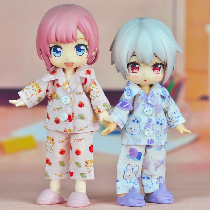 Ob11 sleepcoat clothes Long short sleeved pajamas full set for gsc body,p9 body, 1/12bjd 10cm size Doll Accessories
