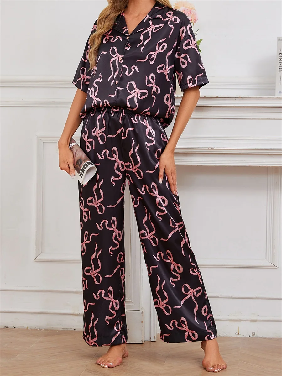 Women s Pajama Set Floral Print Long Sleeve Button-Up Top with Matching Pants Sleepwear Loungewear Set for Ladies