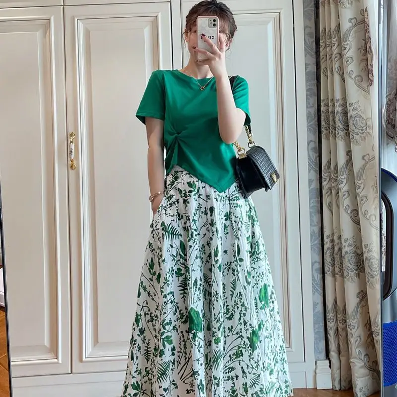 New Fashion Elegant Printed A-Line Skirt for Female 2023 Casual All-match High Waist Midi Skirts Summer Trend Women's Clothing