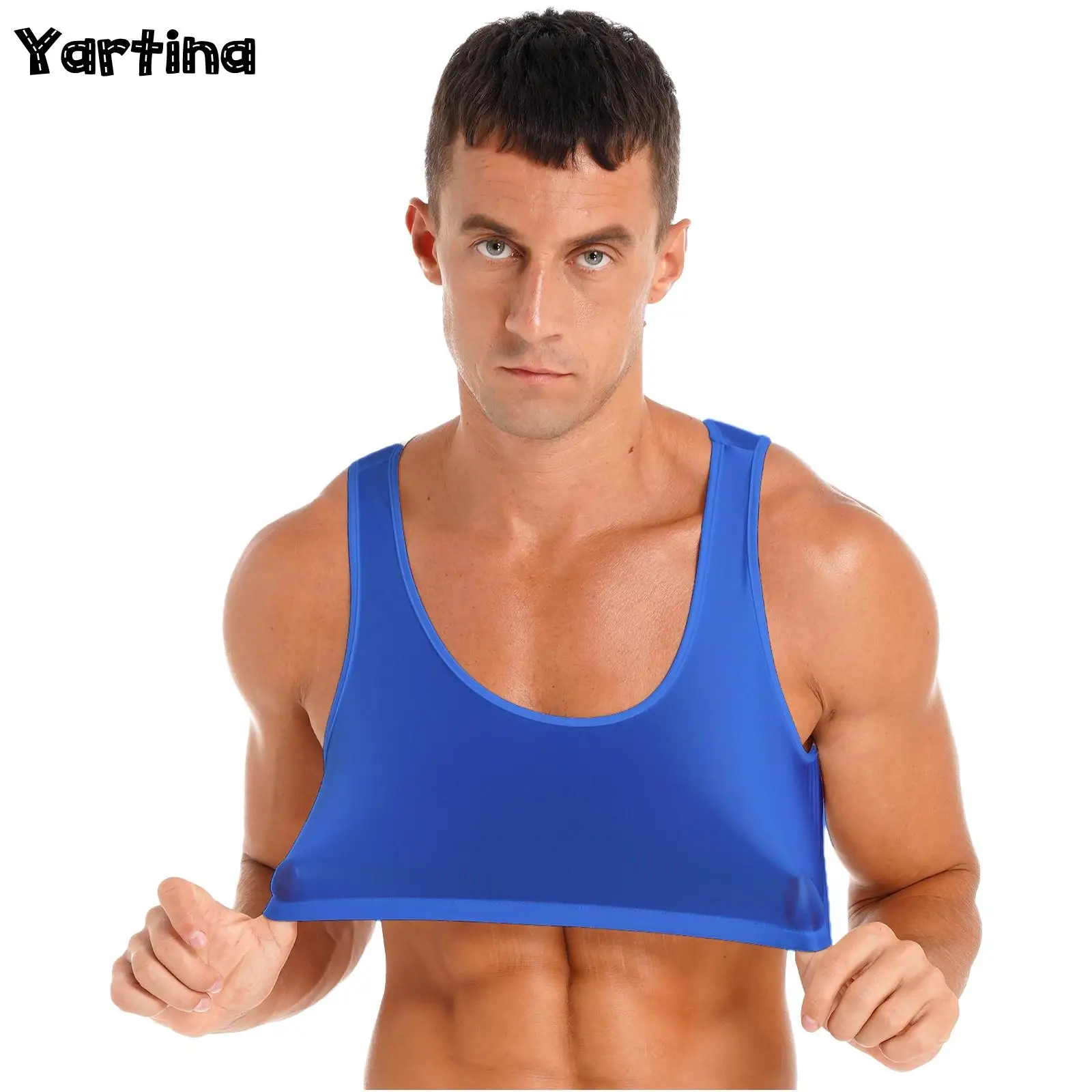 Mens Adult Glossy Cropped Tank Top Solid Color Sleeveless