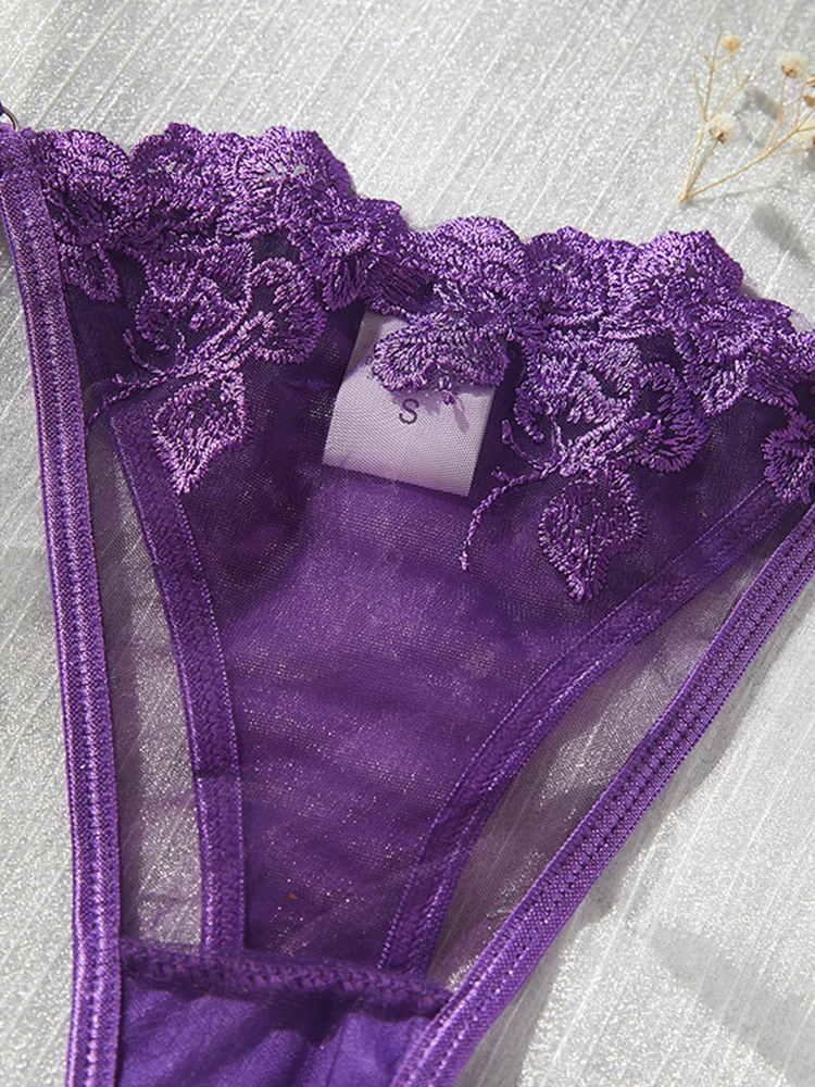 Sexy Lingeries Purple Tulle See Through French Intimate Female Underwear Romantic Set Steel Ring Bra and Panty Set women lingerie set women underwear set