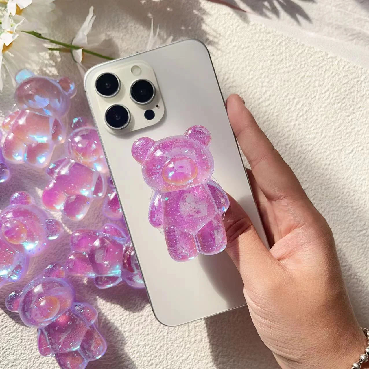 Charming 3D Glitter Bear Phone Stand & Grip Tok Bracket