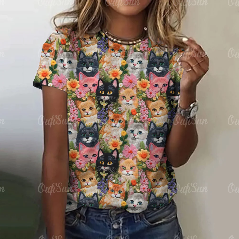 

Summer Fashion Women's 3d Cute Cat Print T-Shirts Harajuku Tops Short Sleeve Casual Kawaii Ladies Tee Oversized Female Clothing
