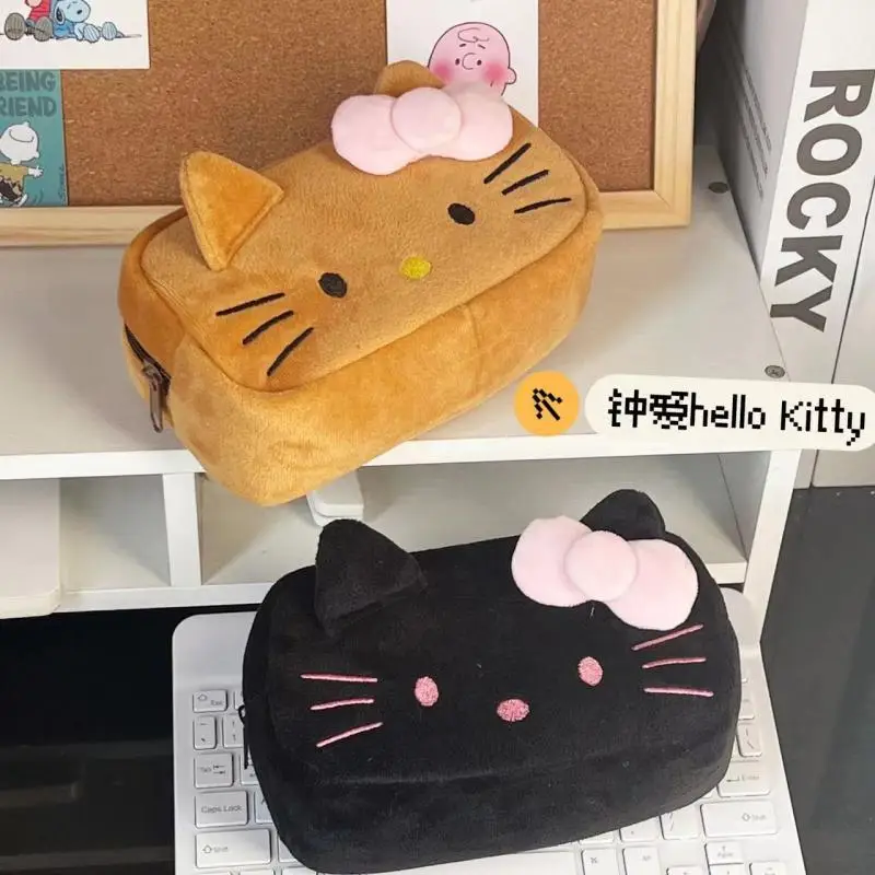 

Hello Kitty Sanrio Black Skin Plush Pencil Case Cartoon Kawaii Large Capacity Stationery Box Cute Student Stationery Storage Bag