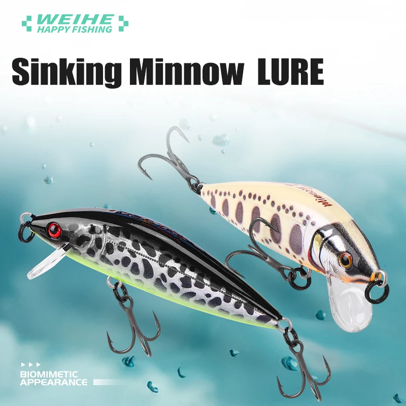 Leurre dur WEIHE Sinking Mino A 7.5cm 9.7g avec triple hameçon appât luya pour pêche profonde 10#3D