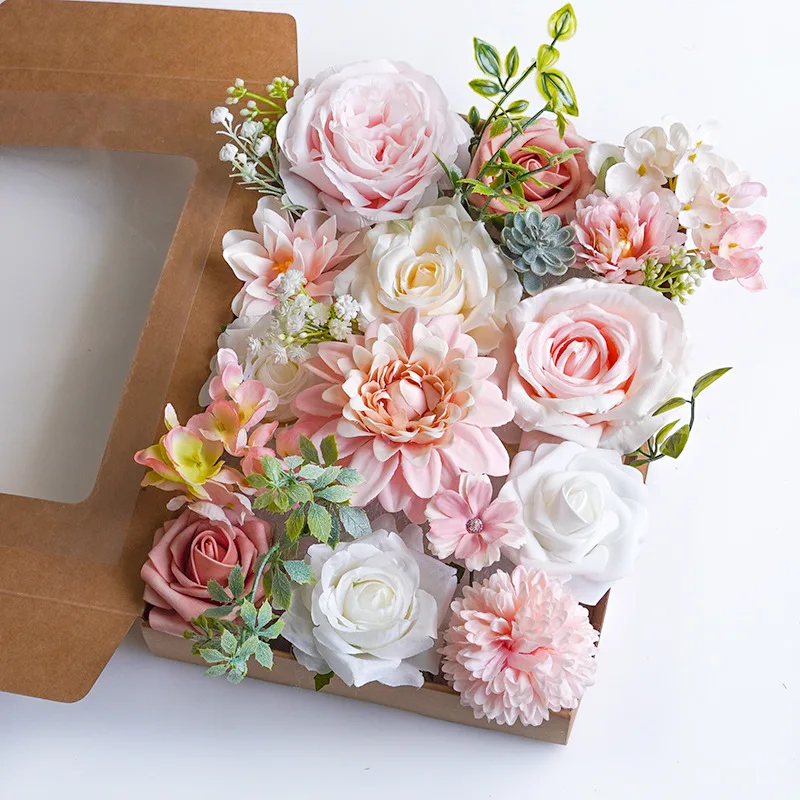 Yannew Künstliche blaue Seidenblumen-Kombi-Box-Set mit Stielen für selbstgemachte Hochzeitstorte, Brautsträuße, Party, Tischdekoration – Detail 22