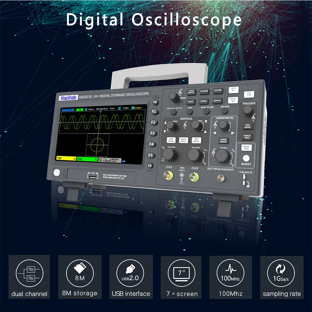 Digital Oscilloscope Hantek DSO2D15 DSO2C10 DSO2C15 DSO2D10 2 Channels150Mhz Storage USB Portable Multimeter Tester