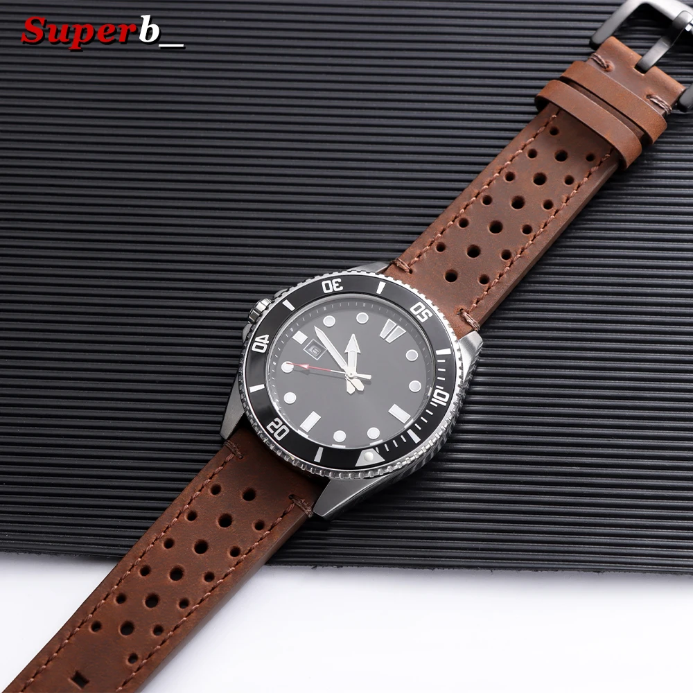 Vintage Brown Handmade Cowhide Leather Strap - Quick Release Breathable Porous Watch Band