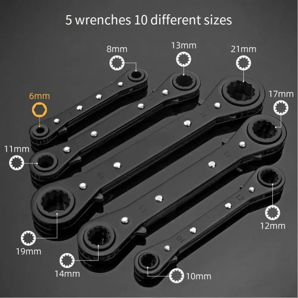 Fully Polished Ratchet Wrench Reversible Mechanism Metric Sizes Double Head Wrench Flat Design Ring End Dual-Purpose Wrench