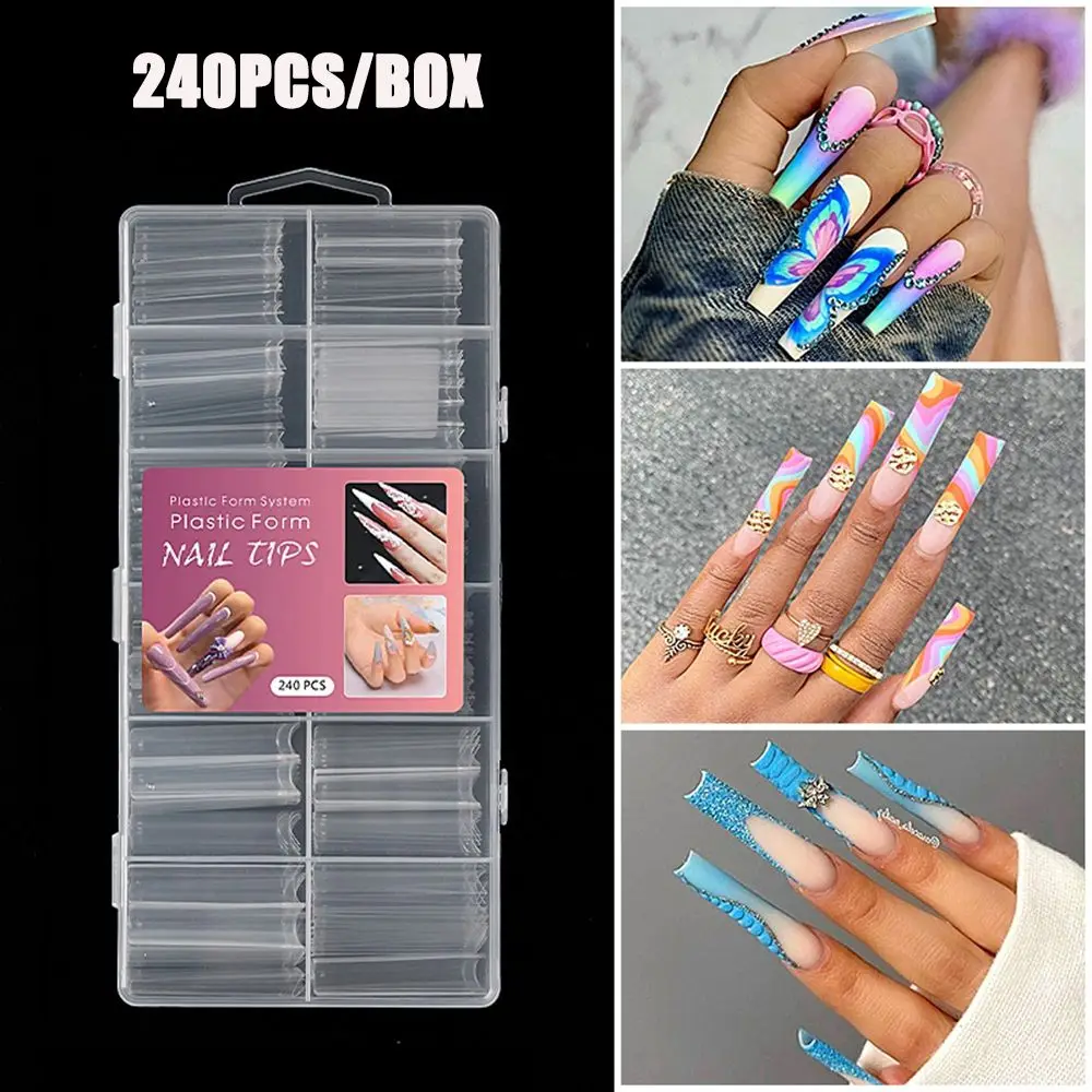 

240Pcs/Box Transparent Full/Half Cover XXL Acrylic False Nails Fake Nails Long Coffin C Curved Square Stiletto Nail Art