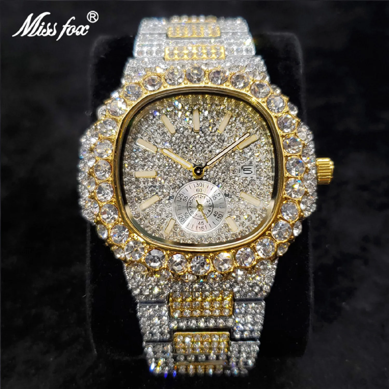 

New New Ice Out Watch For Men Brand Style Exquisite Moissanite Watches Hip Hop Bling Stainless Steel Waterproof Clock Dropship