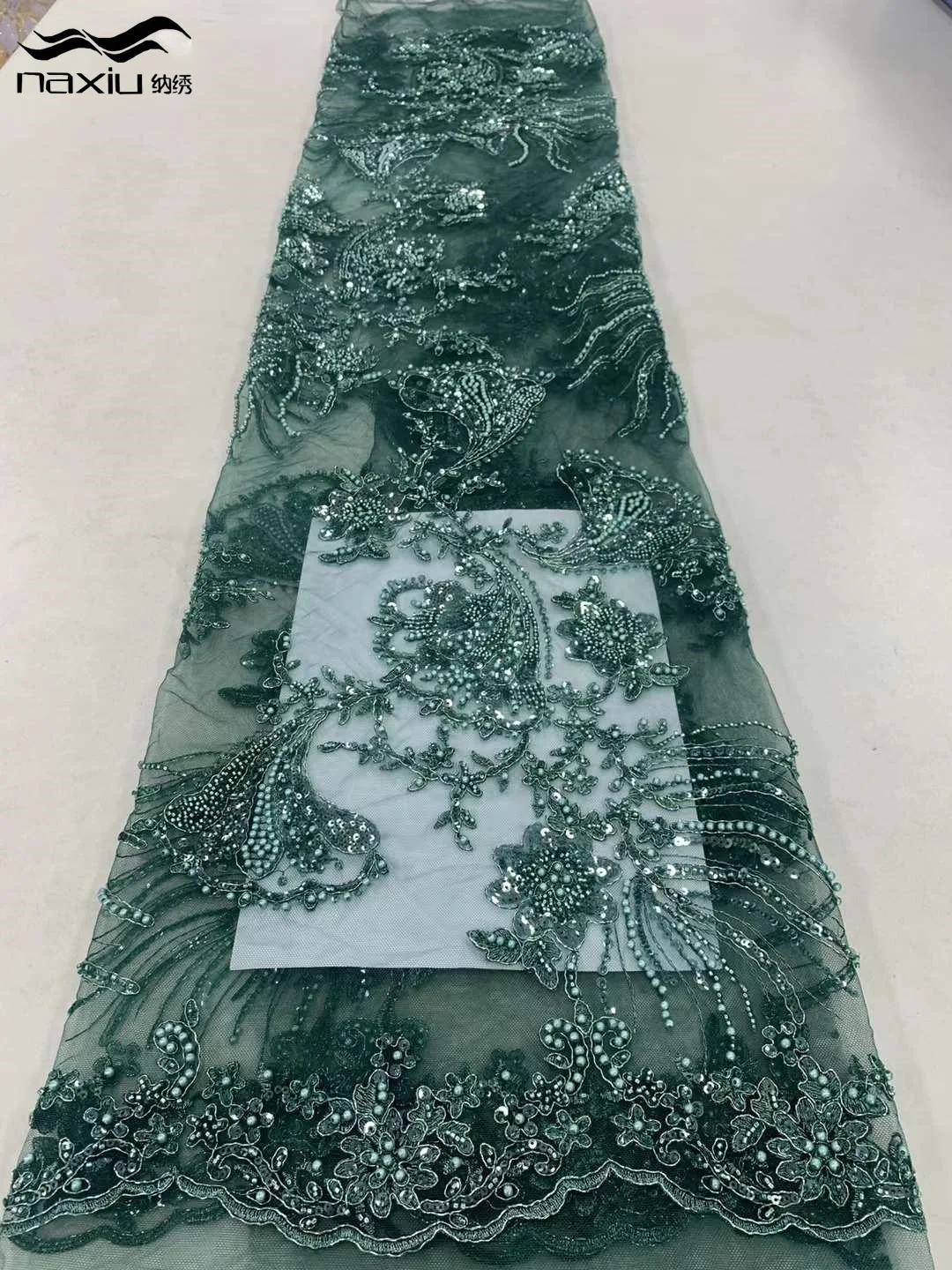 

Madison-Nigerian Beaded Sequins Lace Fabric for Sewing Wedding Party, African Embroidery Tulle, French Net, High Quality, 2023