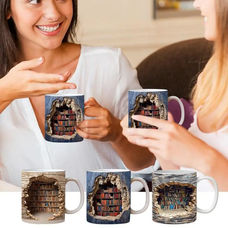 

3D Bookshelf Mug Ceramic Mug 3D Effect Library Shelf Cup Coffee Tea Mugs Creative Birthday Christmas Gifts For Families Friends