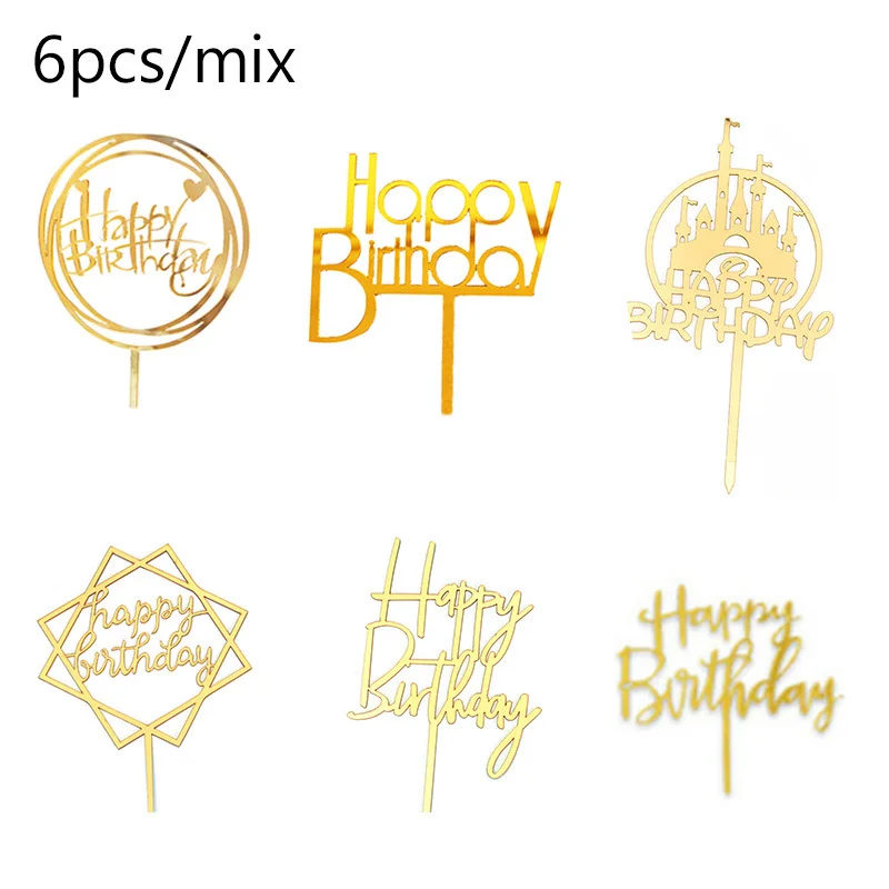 6pcs Happy Birthday Cake Topper Rose Gold Acrylic Birthday Cake Topper for Baby Shower Party Supplies Decorations party decorations birthday party supplies cake topper cake decorations cake toppers