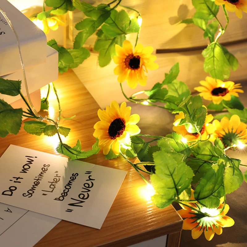 

100leds 50leds LED Green Leaf Vine Sunflower Garland String Light Christmas Decoration Lights for New Year Weeding Decor