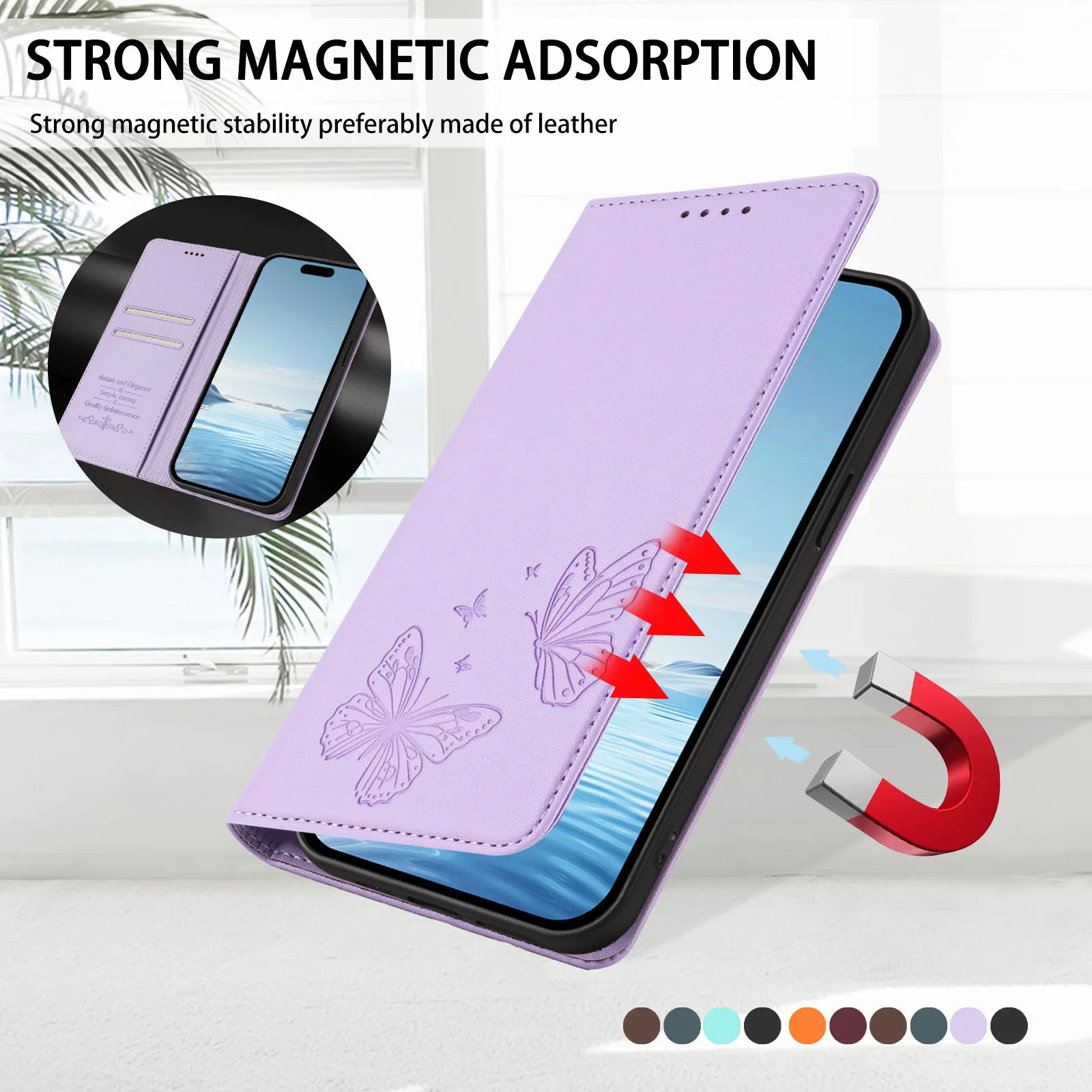 3D Butterfly Magnetic Leather Flip Phone Case