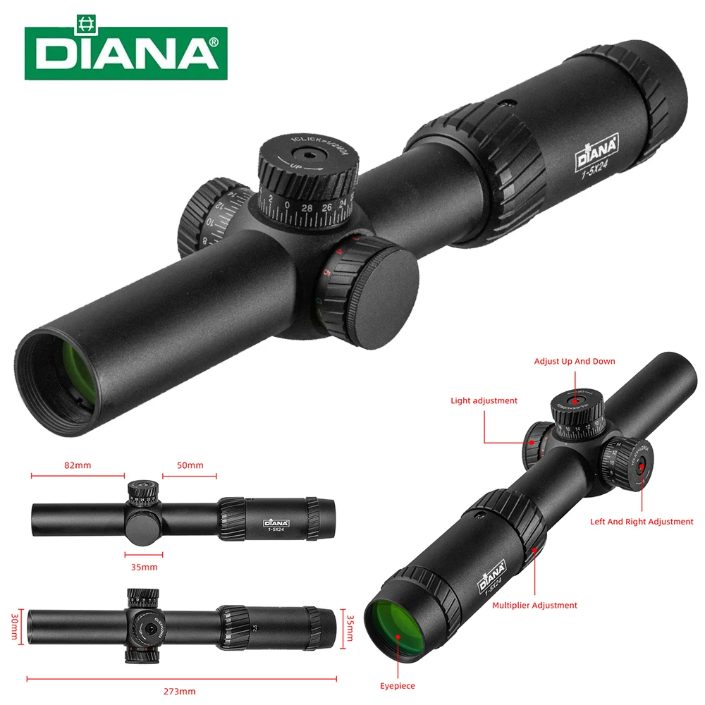 

DIANA 1-5X24 Hunting tactical Optical sight Turret lock Airsoft accessories rifle scope Range Spotting scope for rifle hunting