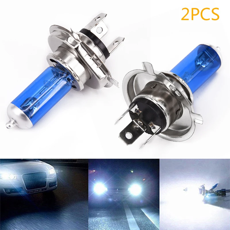 

2 × H4 100 Вт 6000K автомобильные ксеноновые газовые галогенные фары лампы передних фар Лампочки синяя оболочка подходит для автомобиля с напряжением батареи 12 В