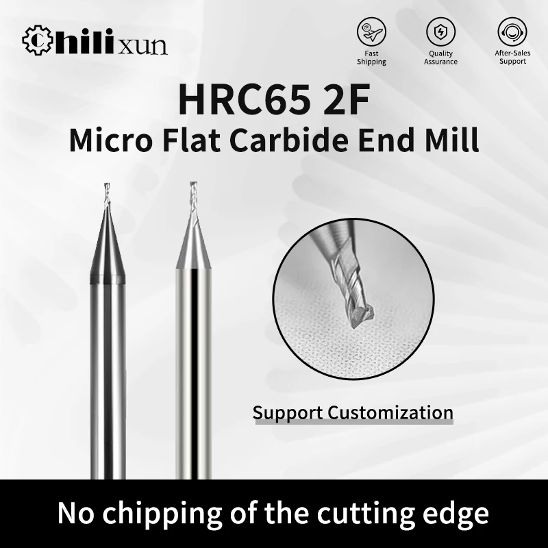 HILIXUN 1PC HRC65 Micro Square End Mill 2 Flutes 0.2-0.9mm Micro Flat ...