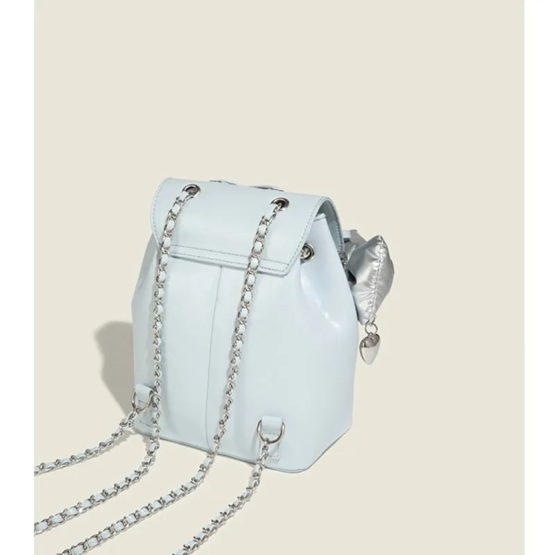JIAERDI Harajuku Blue Mochila Women 2025 Vintage Leather Chain Bow Mini Backpacks Hot Girls Retro Fashionable Backpack Aesthetic