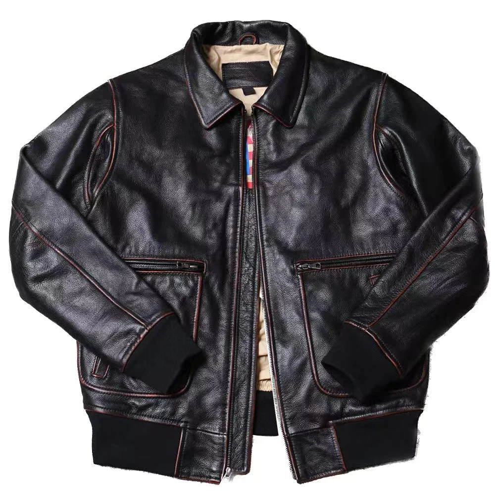 

A2 Bomber Suit Coat Genuine Leather Cowhide Mens Flight Jacket Cowhide Overcoat Short Motorcycle Jackets Coats Man Clothing