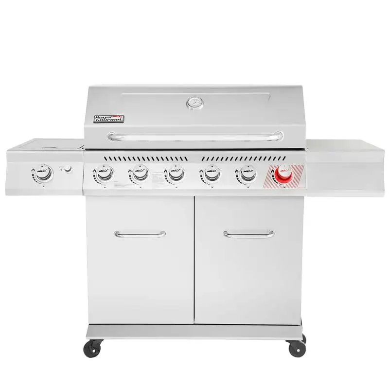 

GA6402S Stainless Steel Gas Grill, 6-Burner BBQ Grill with Sear Burner and Side Burner, 74,000 BTU, Cabinet Style, Outdoor Part