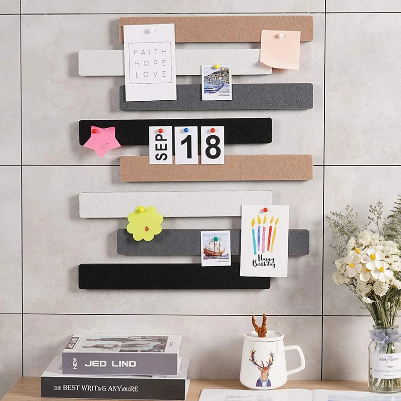 Self Adhesive Cork Board Strips 5PCS Felt Bulletin Board Self Adhesive Pin Board Message Room Wall Decor Sticky Notes Photo Display Home Office Recording Studio