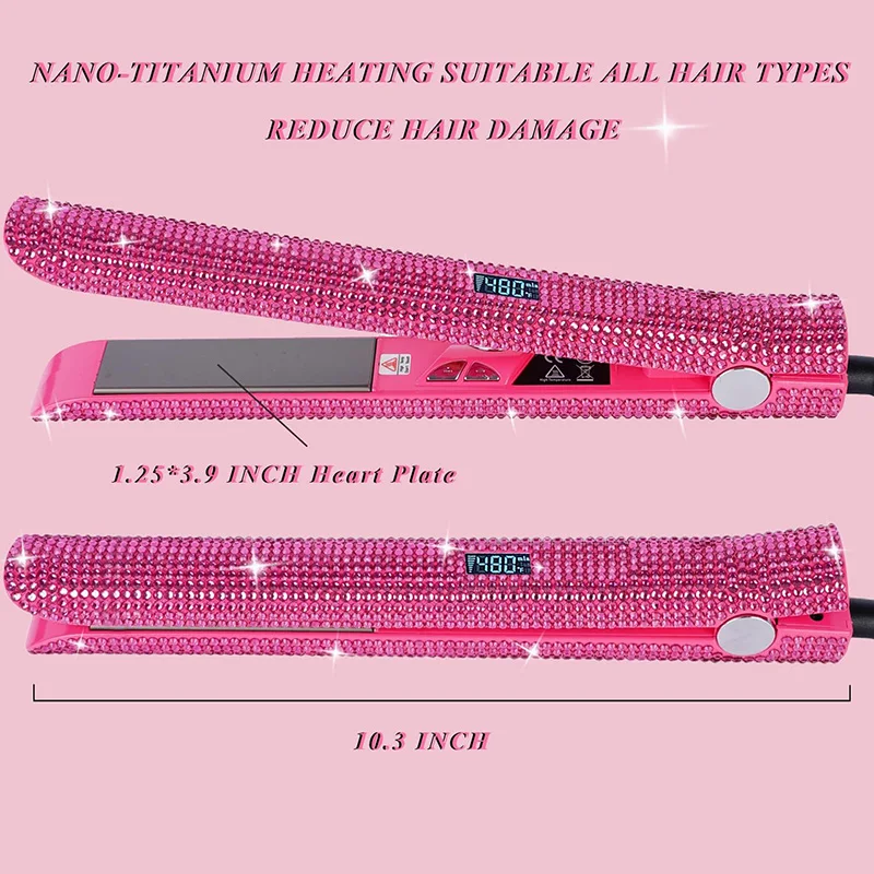 Professional Flat Iron 1 inch Rhinestone Titanium Hair Straightener Hair Styling Iron with LCD Display planchas parael cabello 3