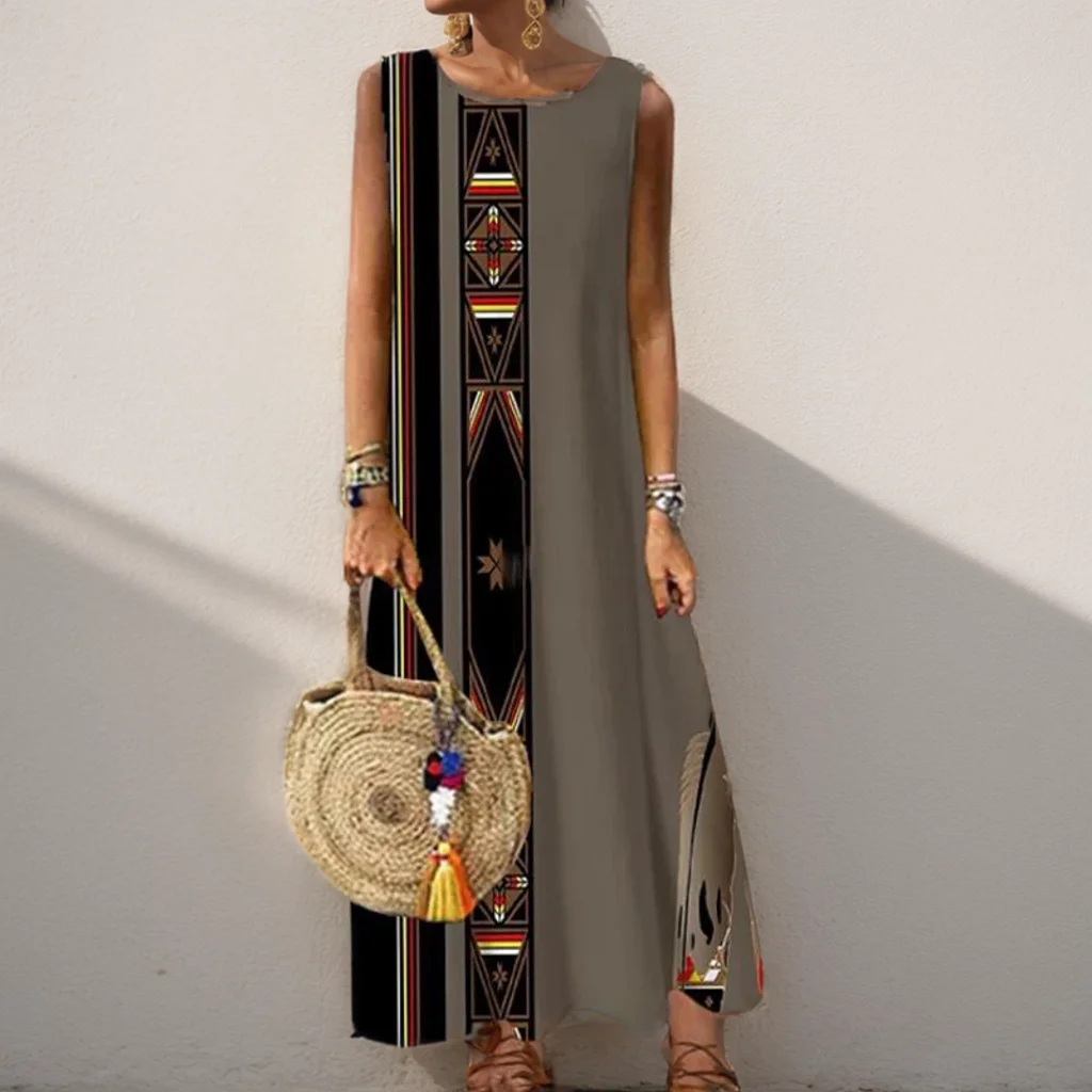 여성용 빈티지 꽃무늬 프린트 민소매 선드레스, 여름 캐주얼 롱 드레스, 보헤미아 맥시 드레스, 파티 드레스