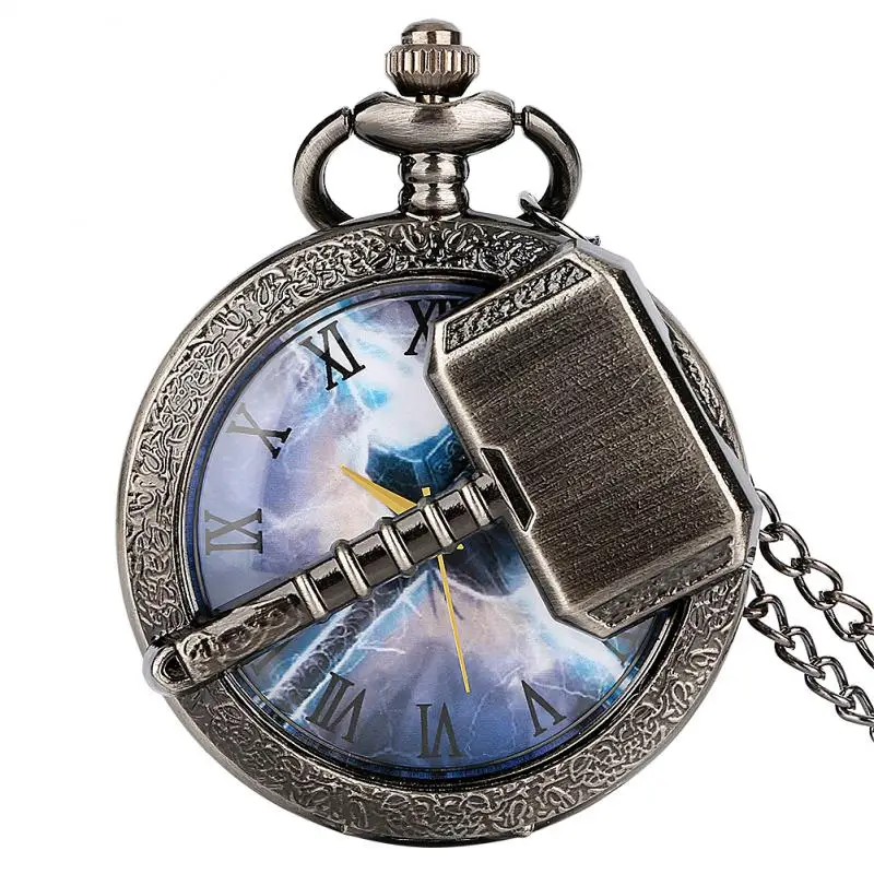 Marvel Thor'S Hammer Comics Movie Hollow Potente Design Orologio Da Tasca Al Quarzo Ciondolo Tuono Regali Cosplay Antichi Per Gli Uomini Fan