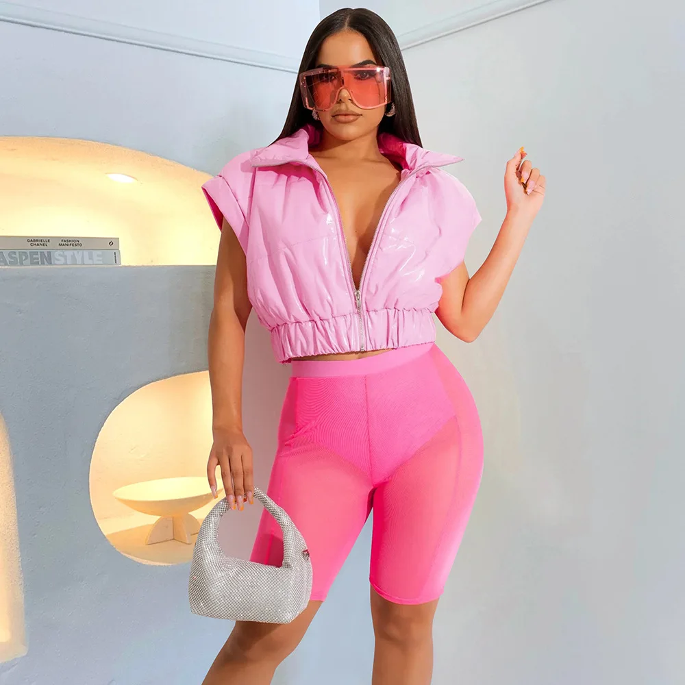 

2022 Autumn and Winter Vest Cotton Jacket Stand-Up Collar Zipper Pu Leather Female Jacket Women's Clothing Jackets Cotton Cloth