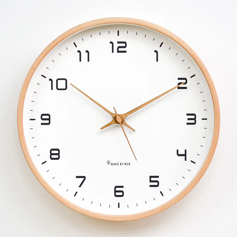 2025 New 10/12/14inch Nordic Solid Wood Simple Wall Clock Living Room Home Decoration Silent Fashion Light Luxury Creative Clock 2