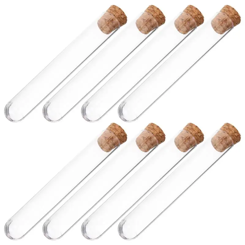 Lab Test Tubes With Cork Clear Plastic Test Tube Wooden Plugs Bottle For Scientific Experiments Terrarium 7.8x1.3cm 30PCS plastic test tubes