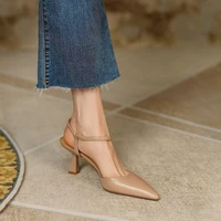 Summer Women Shoes Pointed Toe Thin Heel Women Sandals Genuine Leather Shoes for Women Slingback Elegant High Heels Party Shoes