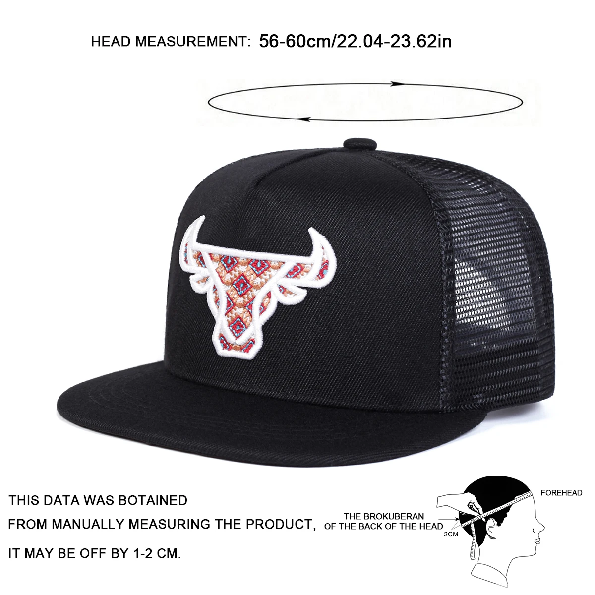 Unisex Hip-Hop Ox Head Embroidery Baseball Cap - Adjustable Sunscreen Hat for Spring Summer Outdoor Use