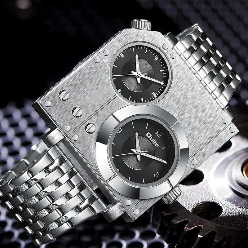 OULM New Square Men Watches for Sport Casual Stainless Steel Luminous Wristwatches for Male Creative Design Quartz Clock